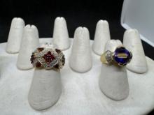 2 Gold Tone Ring With Ruby and Purple Sapphire Gemstones