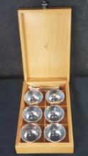 Pampaloni silverplate cup and spoon set 6ea. in wooden box