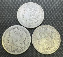 3x 1889-O Morgan Silver Dollars 90% Silver Coins