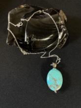 Turquoise Stone with Sterling Accent Necklace
