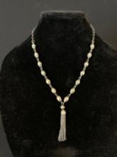Sterling Silver beads with Sterling tassel Necklace