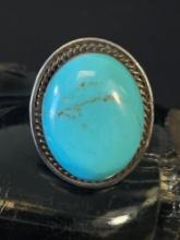 Large Sterling Silver and Turquoise Ring