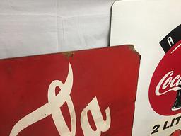 Press Board 42 in x 42 in. Coca Cola Sign, Damaged, and other Plastic Sign