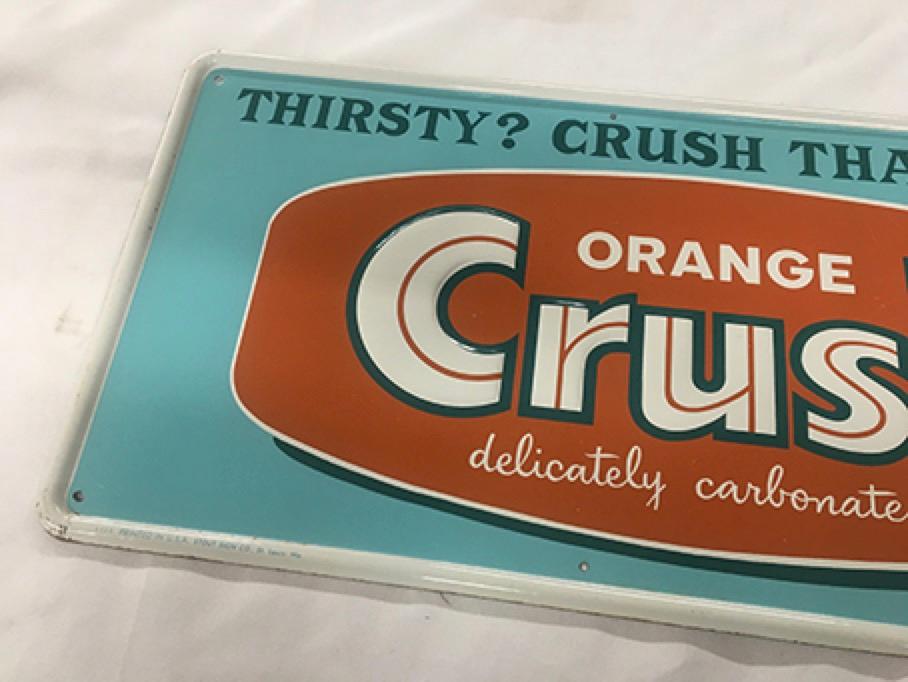 11 1/2  x 29 1/2 in. Vintage Crush Sign, Stout Sign Co., Green Back