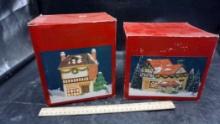 2  Dickens Collectables Hand-Painted Porcelain Lighted Houses