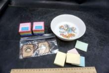 Post-Its, Coco Wheats Glasses, Oneida Deluxe Raggedy Ann & Andy Bowl