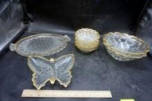 Gold Rimmed Platter, Bowls, Larger Bowls & Butterfly Dish
