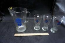 Pabst Blue Ribbon Pitcher & 3 Glasses