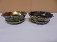 Set of 2 Northwood Grape & Cable Amethyst Carnival Glass Berry Bowls