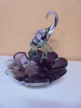 Beauiful Purple Slag Art Glass Bowl w/ Elephant