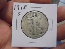 1918 S Mint Silver Walking Liberty Half Dollar