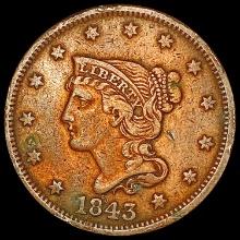 1843 Braided Hair Large Cent NEARLY UNCIRCULATED