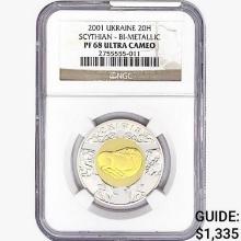 2001 .19oz. Gold Ukraine 20 Hryvnias  Scythian NGC