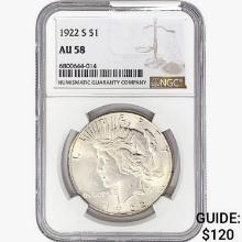 1922-S Silver Peace Dollar NGC AU58