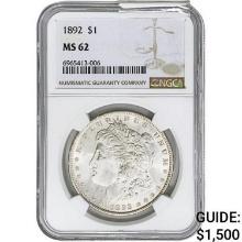 1892 Morgan Silver Dollar NGC MS62