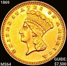 1869 Rare Gold Dollar CHOICE BU