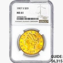 1907-S $20 Gold Double Eagle NGC MS61