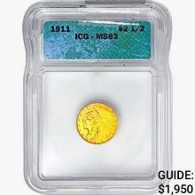 1911 $2.50 Gold Quarter Eagle ICG MS63