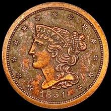 1851 Braided Hair Half Cent CLOSELY UNCIRCULATED