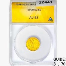 1908 $2.50 Gold Quarter Eagle ANACS AU53