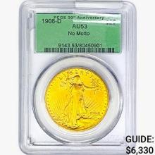1908-D $20 Gold Double Eagle PCGS AU53 No Motto