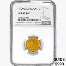 1909-S Wheat Cent NGC MS63 BN Lincoln