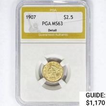 1907 $2.50 Gold Quarter Eagle PGA MS63 Detail