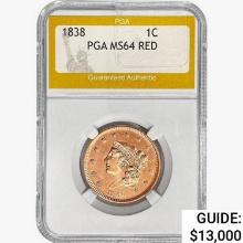 1838 Coronet Head Large Cent PGA MS64 RED