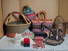 Hand Woven Baskets, and Cast Iron Home Decor Items
