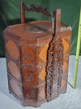 Very Fine Chinese Carved Wood Stacking Wedding Basket