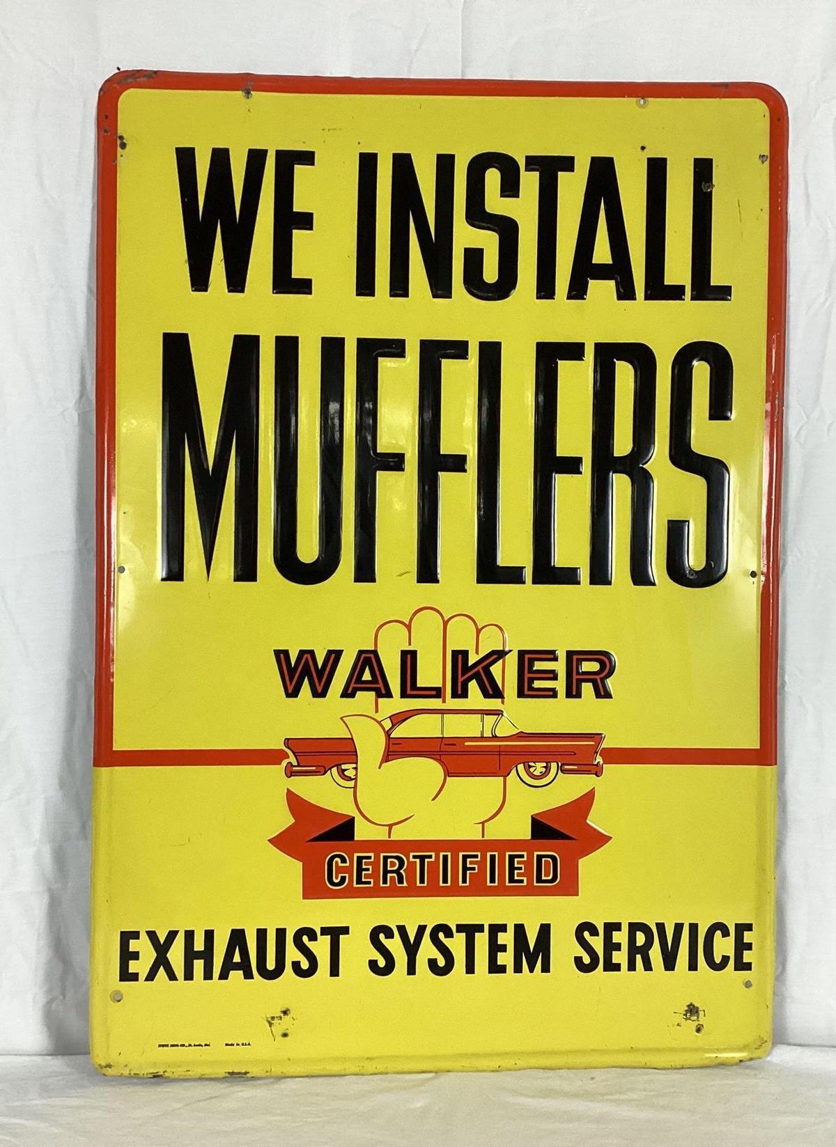 1960's Walker Muffler Sign w/ Automobile