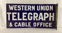 1920's Western Union Cable and Telegraph Office Porcelain Flange Sign