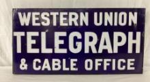 1920's Western Union Cable and Telegraph Office Porcelain Flange Sign