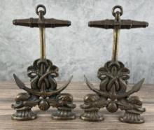 Antique Howes Double Dolphin Andirons