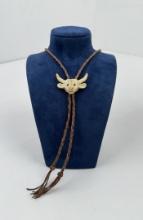 Carved Steer Horn Cowboy Bolo Tie