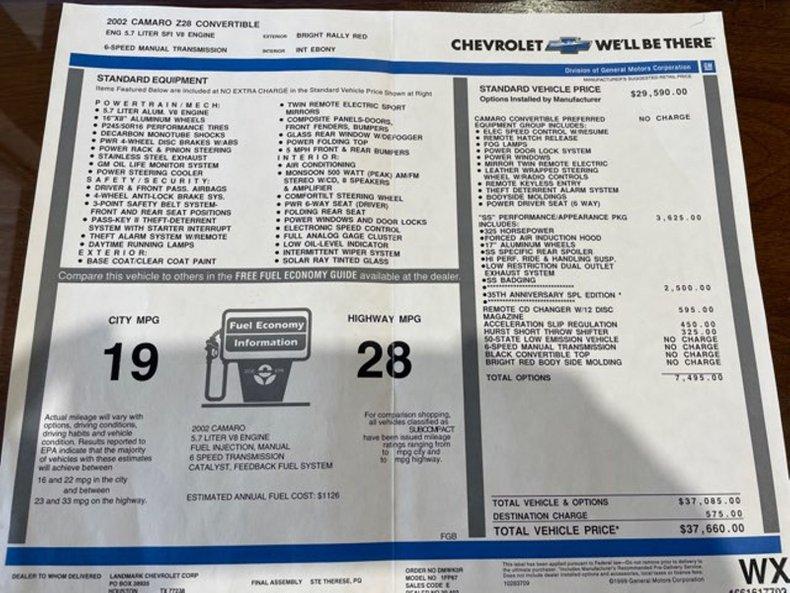 2002 Chevrolet Camaro Z28 SS SLP 35th Anniversary Edition