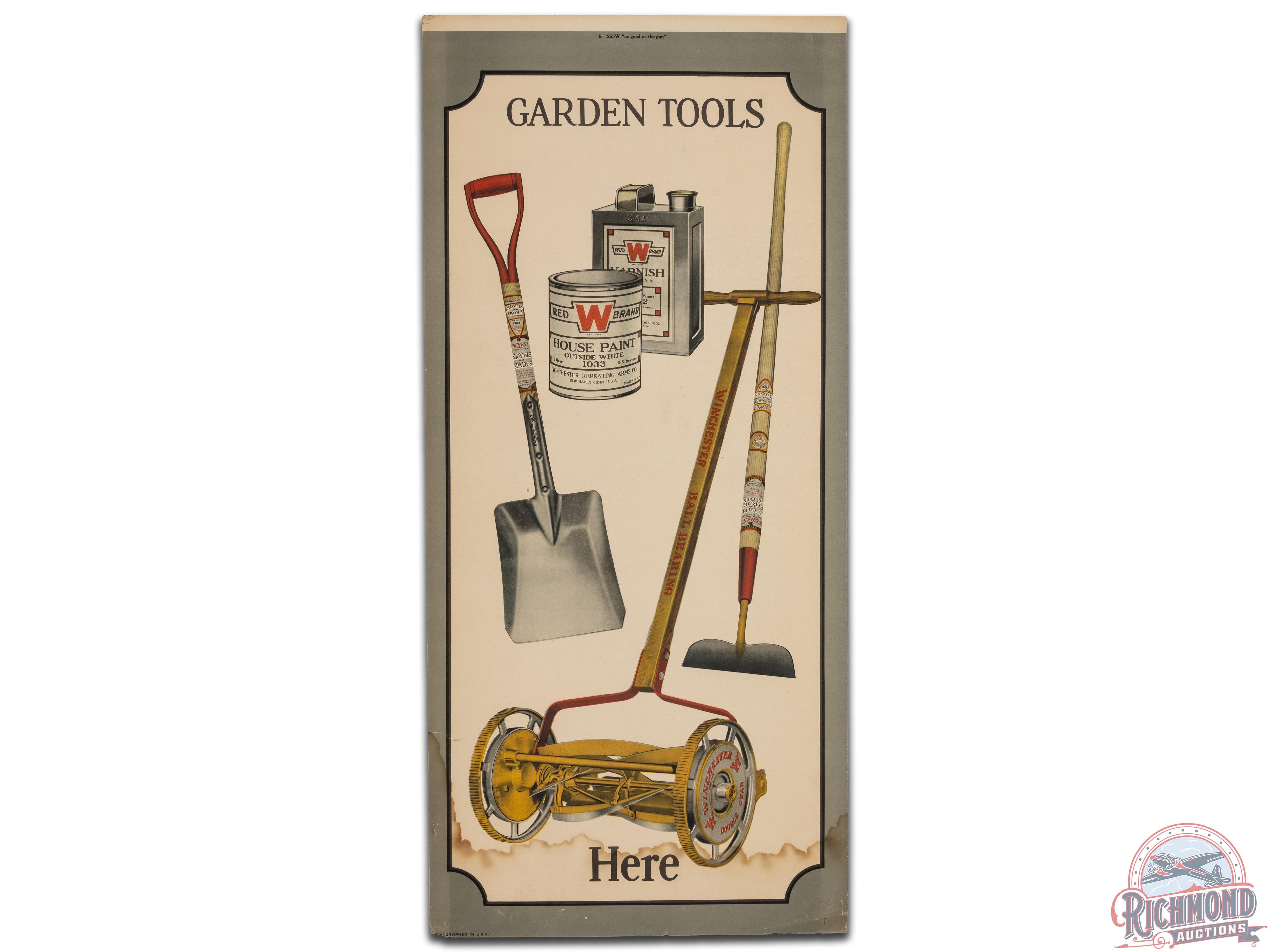 1920s Winchester Double Sided "Garden Tools" & "Tools" Cardboard Sign