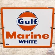 Gulf Marine White SS Porcelain Gas Pump Plate Sign w/ Logo