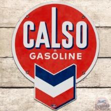 Calso Gasoline SS Porcelain Pump Plate Sign w/ Hallmark