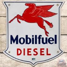 Mobilfuel Diesel SS Porcelain Gas Pump Plate Sign w/ Pegasus