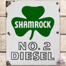 Shamrock No. 2 Diesel SS Porcelain Gas Pump Plate Sign w/ Logo
