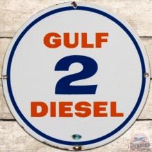 Gulf Diesel 2 SS Porcelain Gas Pump Plate Sign