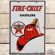 1947 Texaco Fire Chief Gasoline SS Porcelain Gas Pump Plate Sign "Small"