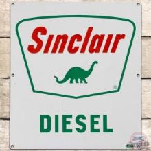 Sinclair Diesel SS Porcelain Gas Pump Plate Sign w/ Dino