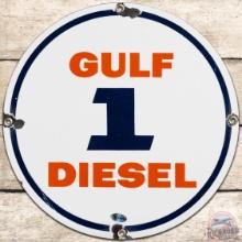 Gulf Diesel 1 SS Porcelain Gas Pump Plate Sign