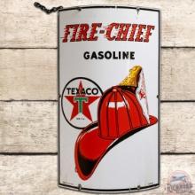 1945 Texaco Fire Chief Gasoline Curved SS Porcelain Gas Pump Plate Sign