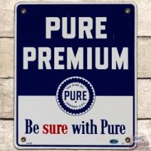 1952 Pure Premium SS Porcelain Gas Pump Plate Sign w/ Logo