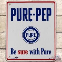 1948 Pure Pep Gasoline SS Porcelain Pump Plate Sign w/ Logo