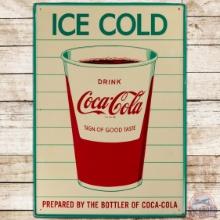 Drink Coca Cola Sign of Good Taste Ice Cold SS Tin Sign w/ Cup