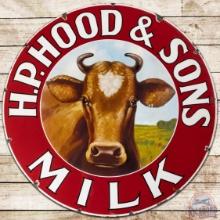 H.P. Hood & Sons Milk 30" SS Porcelain Sign w/ Cow